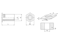 Disegno tecnico con quote di PEM® SO - Distanziali filettati con foro passante, per materiali metallici