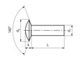 Disegno tecnico con quote di Ribattini a testa svasata con calotta