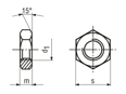 Dibujo técnico con dimensiones de Tuercas hexagonales con rosca métrica fina