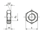 Dibujo técnico con dimensiones de Tuercas hexagonales con rosca métrica fina