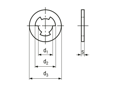 Dibujo técnico con dimensiones de Anillos de retención para ejes