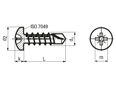 Dessin technique avec dimensions de Vis autoperceuses à tête cylindrique bombée avec empreinte cruciforme Pozidriv forme Z