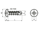 Technical drawing with dimensions of Pozi pan head self-drilling screws form Z