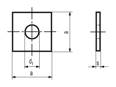 Technical drawing with dimensions of Square washers for wood construction
