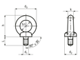 Technical drawing with dimensions of Lifting eye bolts