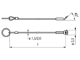 치수가 포함된 기술 도면: HALDER EH 22400. - Retaining cables for single acting ball lock pin with holding ring, and loop to be screwed