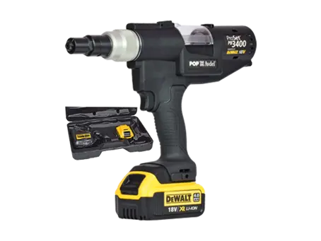 Product image of STANLEY® Assembly Technologies ProSet® PB3400-QW1822 - Battery-Powered Blind Rivet Tool in plastic carry case fully equipped