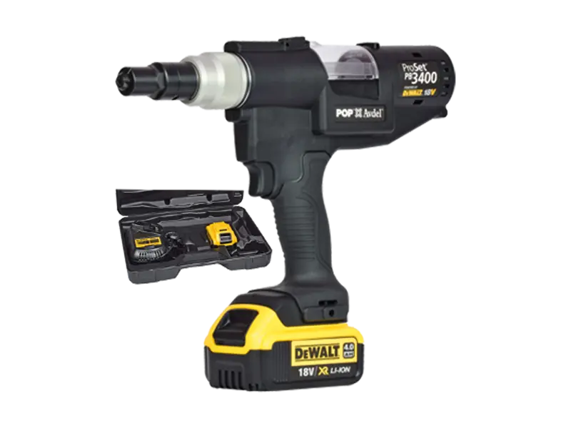 Product image of STANLEY® Assembly Technologies ProSet® PB3400-QW1822 - Battery-Powered Blind Rivet Tool in plastic carry case fully equipped