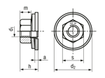 Disegno tecnico con quote di ecosyn® SEF M - Dadi esagonali interamente metallici con dischi girevoli e imperdibili