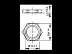 Technische Zeichnung mit Maßen von Camloc® 15F - Sechskantmuttern zu Haltenocken