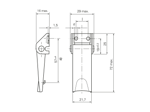 Disegno tecnico con quote di Camloc® V951L - Chiusure a spinta piastrina di ancoraggio aperta, regolabili, con fori da ribadire o avvitare