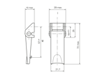 Disegno tecnico con quote di Camloc® V951L - Chiusure a spinta piastrina di ancoraggio aperta, regolabili, senza fori da saldare