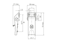 Disegno tecnico con quote di Camloc® V951L - Chiusure a spinta con sicura e piastrina di ancoraggio aperta, regolabili, con fori da ribadire o avvitare