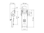 Disegno tecnico con quote di Camloc® V951L - Chiusure a spinta con sicura e piastrina di ancoraggio aperta, regolabili, con fori da ribadire o avvitare