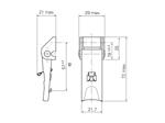 Disegno tecnico con quote di Camloc® V951L - Chiusure a spinta con sicura e piastrina di ancoraggio aperta, regolabili, senza fori da saldare