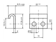 Technical drawing with dimensions of Camloc® V917L - Strikes short, with holes for riveting or screw fixing