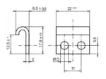 Technical drawing with dimensions of Camloc® V917L - Strikes short, with holes for riveting or screw fixing