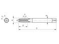 Technische Zeichnung mit Maßen von GUN - Maschinengewindebohrer für Durchgangsgewinde für FILTEC®+ / LOCKFIL®+ / KATO® Drahtgewindeeinsätze