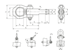 Technical drawing with dimensions of HALDER EH 22350. - Lifting pins self locking, with movable shackle