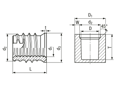 Technical drawing with dimensions of Tappex® TRISERT-3® 6238/6239/6270 - Self-cutting thread inserts with small head, for light metals, thermoplastics and thermoset plastics