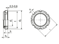 Technical drawing with dimensions of ELASTIC-STOP® GUP - Slotted round nuts for hook spanners with polyamide insert, high type