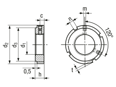 Dessin technique avec dimensions de FASTEKS® PRECISKO DRS - Ecrous à encoches de précision avec vis sans tête radiale, finition décolletée