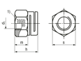Technical drawing with dimensions of J.Lanfranco ESL ZH/BT - Slotted self locking hex nuts all metal