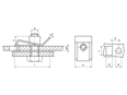 Technical drawing with dimensions of ARaymond® BM - Speed clips nuts for metric screws
