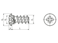 Dessin technique avec dimensions de Vis Euro à tête bombée avec empreinte cruciforme Pozidriv forme Z