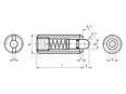 Technical drawing with dimensions of HALDER EH 22060. - Spring plungers with bolt and hex socket set screw bonded and seal standard spring pressure