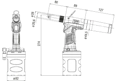 Disegno tecnico con quote di POP® ProSet® XT2 - Rivettatrice idropneumatica con contenitore raccogli-mandrini