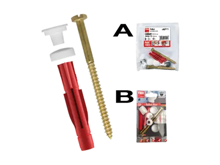 Product image of TOX Toilet Plus - Sanitary fixing set with all-purpose wall plugs, hex head wood screws, washers and chrome-plated cover caps