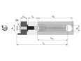 Technische Zeichnung mit Maßen von TOX Thermo Proof - Montagesystem mit Iso Spacer, Gewindestangen, Siebhülsen, Verlängerung, Aqua-Stop