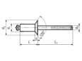 Technical drawing with dimensions of FASTEKS® FBR KSK...SSA2 - Blind rivets Standard countersunk head