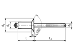 Technical drawing with dimensions of FASTEKS® FBR KSK...SSA2 - Blind rivets Standard countersunk head