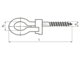 Technical drawing with dimensions of Safety hook screws for swings with threads for wood