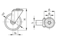 Disegno tecnico con quote di ELESA® RE.F8 - Ruote staffa a piastra girevole con foro passante, senza freno, FBL
