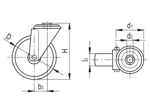 Technical drawing with dimensions of ELESA® RE.F8 - Castors turning plate bracket and centre pass-through hole, without brake, FBL