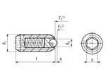 Technical drawing with dimensions of HALDER EH 22031. - Spring Plungers with moveable ball and hex socket standard spring pressure