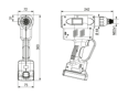 Technical drawing with dimensions of Bossard SmartTool RNB-25-S - Programmable force-controlled battery setting tool for blind rivet nuts and blind rivet studs, including Wi-Fi and barcode reader
