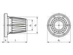 Technical drawing with dimensions of MM WELDING® LiteWWeight® Pin Sniper - Fastener for ultrasonic welding for positioning in pre-moulded holes in sandwich structures