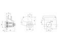 Technical drawing with dimensions of southco® VISE ACTION® E3 - Compression latches large 3 mm double bitted recess, clockwise, fixed grip, assembled