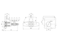 Technical drawing with dimensions of southco® VISE ACTION® E3 - Compression latches large T-handle, 3 mm double bitted recess, three hole mount, clockwise, adjustable grip