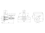 Disegno tecnico con quote di southco® VISE ACTION® E3 - Chiusure a compressione, serie grande Impugnatura a T, doppia tacca da 3 mm, montaggio a 3 fori, chiusura destrorsa, serraggio regolabile