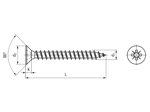Dessin technique avec dimensions de Vis à tête fraisée pour panneaux d'agglomérés avec empreinte cruciforme Pozidriv forme Z