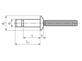 含尺寸的技術圖：Huck® Magna-Lok® MGLP-B - 高強度拉釘 圓頂頭