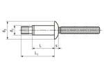 Technical drawing with dimensions of Huck® Magna-Bulb® MBP-R - Blind rivets high strength dome head
