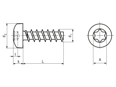 Dessin technique avec dimensions de ecosyn® plast - Vis à tête cylindrique bombée à six lobes internes