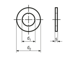 Technical drawing with dimensions of Flat washers without chamfer series M (medium)