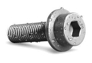 A hex socket head cap screw with zinc flake coating for corrosion protection.